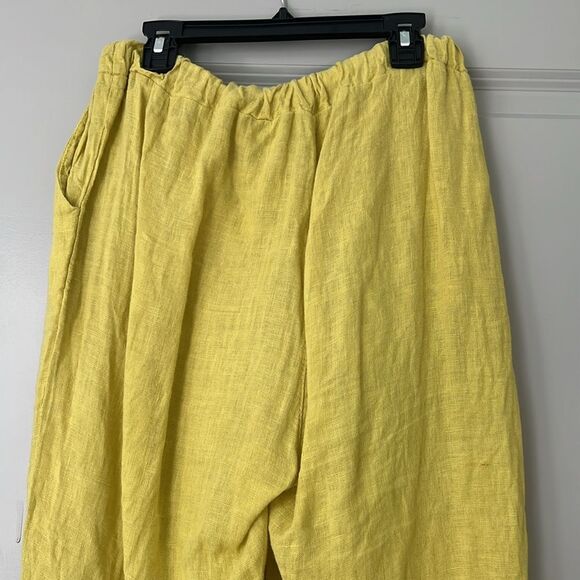 European linen chartreuse straight leg pants - Picture 6 of 7